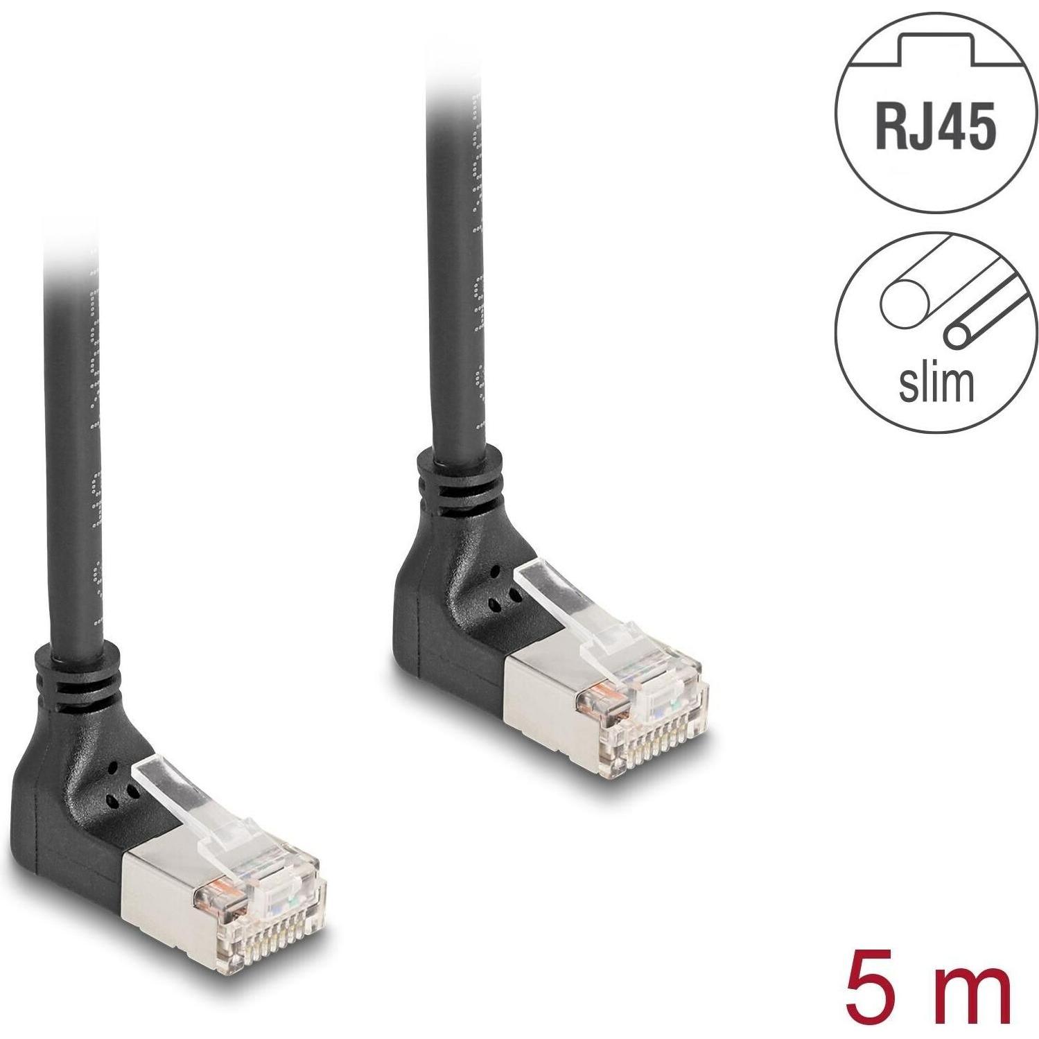 Thumbnail - Delock RJ45 Netzwerkkabel Cat.6A S/FTP Slim 90° oben / oben (S/FTP, CAT6a, 5 m), Netzwerkkabel