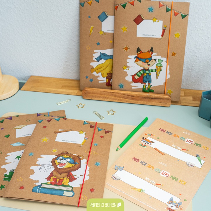 Produktbild Papierdrachen 4 Mappen mit Gummiband A4 Superhelden Tiere - Set 14 (A4, 1 x)