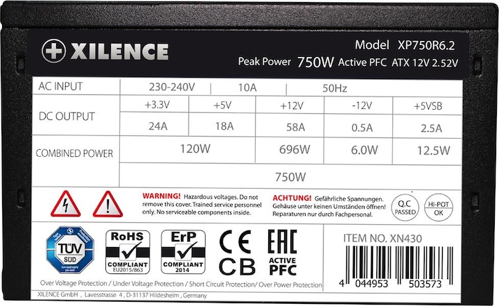 Actual product image Xilence ATX 2.52 power supply unit (750 W)