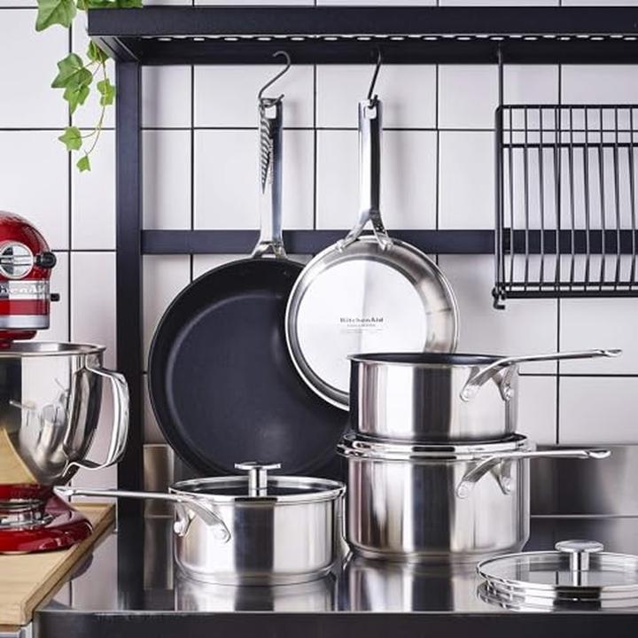 Actual product image KitchenAid Non-Stick Cookware Set with Curved Edge, Oven-Safe, Dishwasher Safe, All Cooktops (Pan set + pot set)
