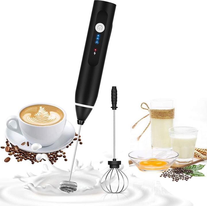 Produktbild Esmée USB Milchaufschäumer Set 3-fach Handmixer wiederaufladbar für Kaffee/ Milch/ Ei Schwarz