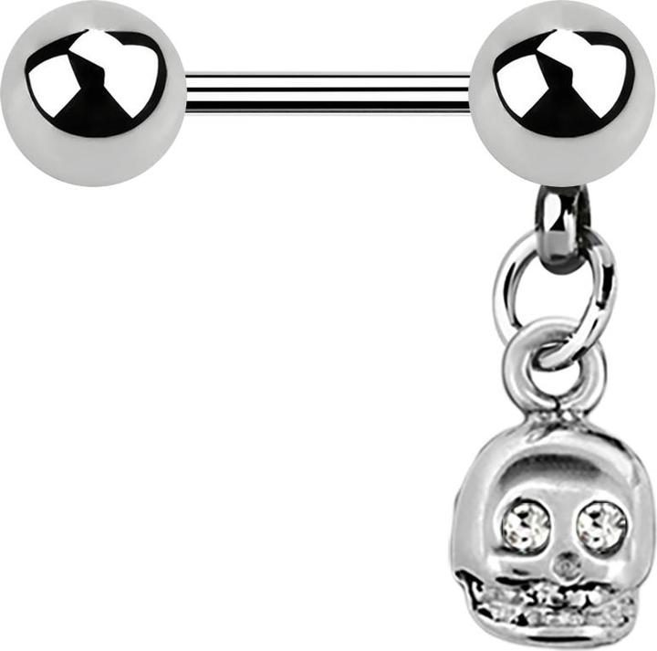 Produktbild Star Piercing Micro Barbell silber mit Kugel und Anhänger Totenkopf Kristall silber (ohne Messing, Chirurgenstahl 316L)