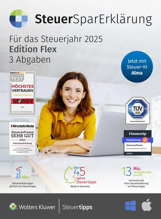 Produktbild Steuertipps SteuerSparErklärung Flex (Steuerjahr 2025) Download Code (1 User, 1 Geräte/User, unbegrenzt)