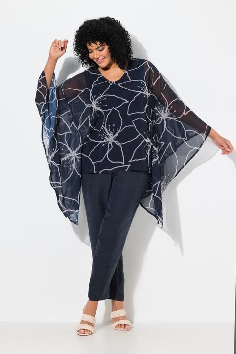 Produktbild Ulla Popken Chiffon-Bluse, Blüten, Oversized, V-Ausschnitt, 3/4-Arm (46, 48)