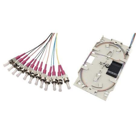 Tecline Cassetta di giunzione FO con 12x pigtail in fibra OM4, colorati, ST/UPC, 2,0 m, 12 pezzi, Accessori di rete