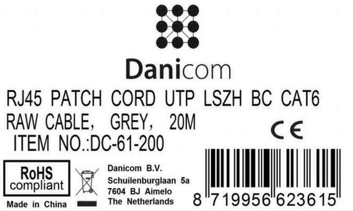 Produktbild Dsit CAT6 Netzwerkkabel, U/UTP, 20 meter, Grau, 100% Kupfer (U/UTP, CAT6, 20 m)