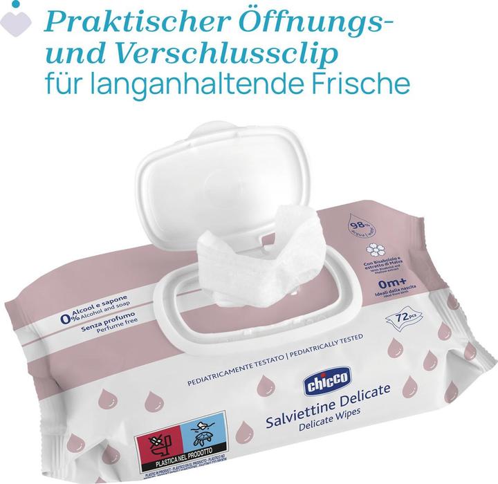 Actual product image Chicco DELICATE cleaning cloths, with flip cover,72 pcs. - 0m+ (72 Piece)