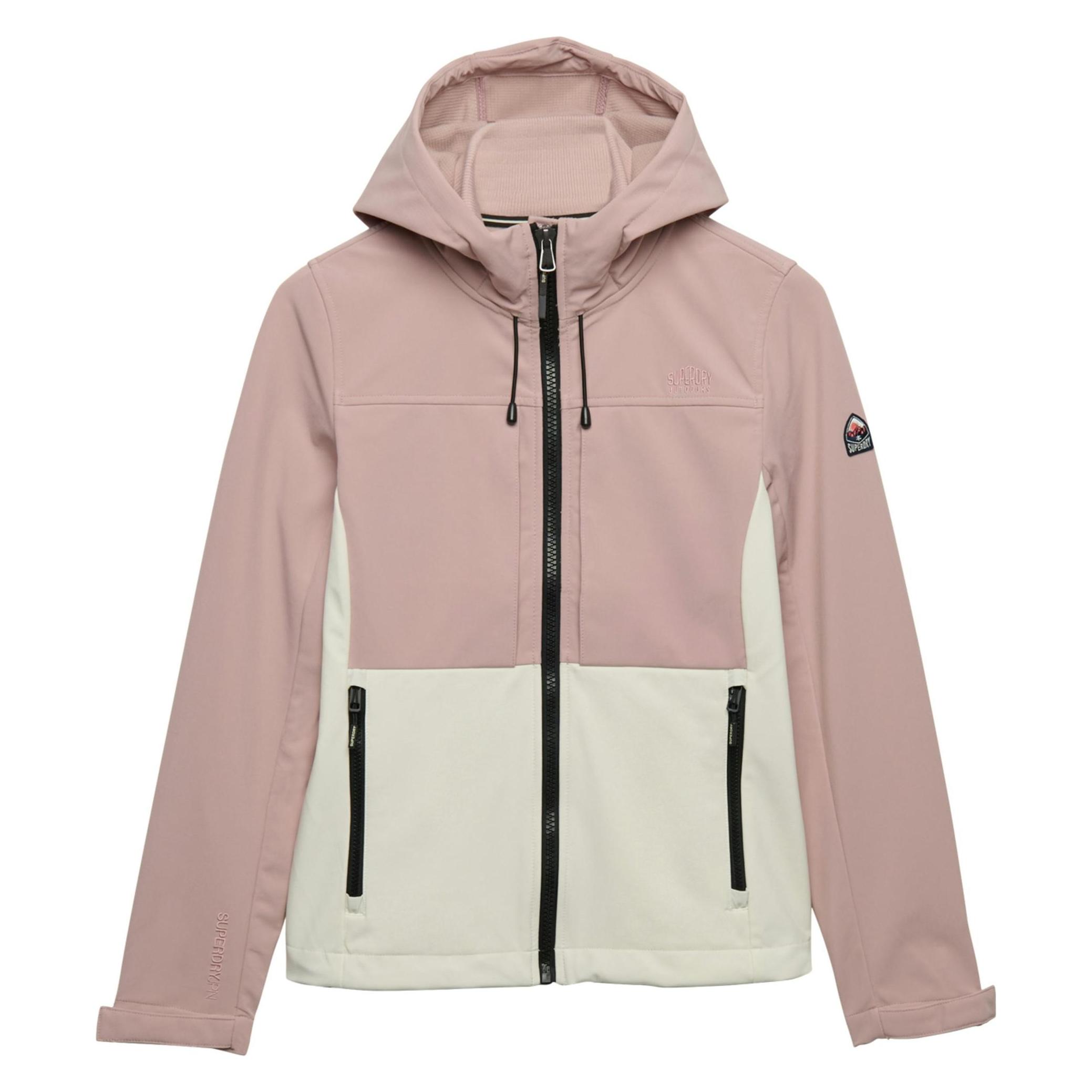 Superdry, Damen, Outdoorjacken, Kapuzen-Wanderjacke Mit Farbblock-Design (L), Weiss, Rosa, L
