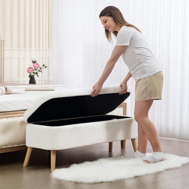 Image du produit Homcom Sitzbank Polyester, Kautschukholz Cremeweiss (42 cm)