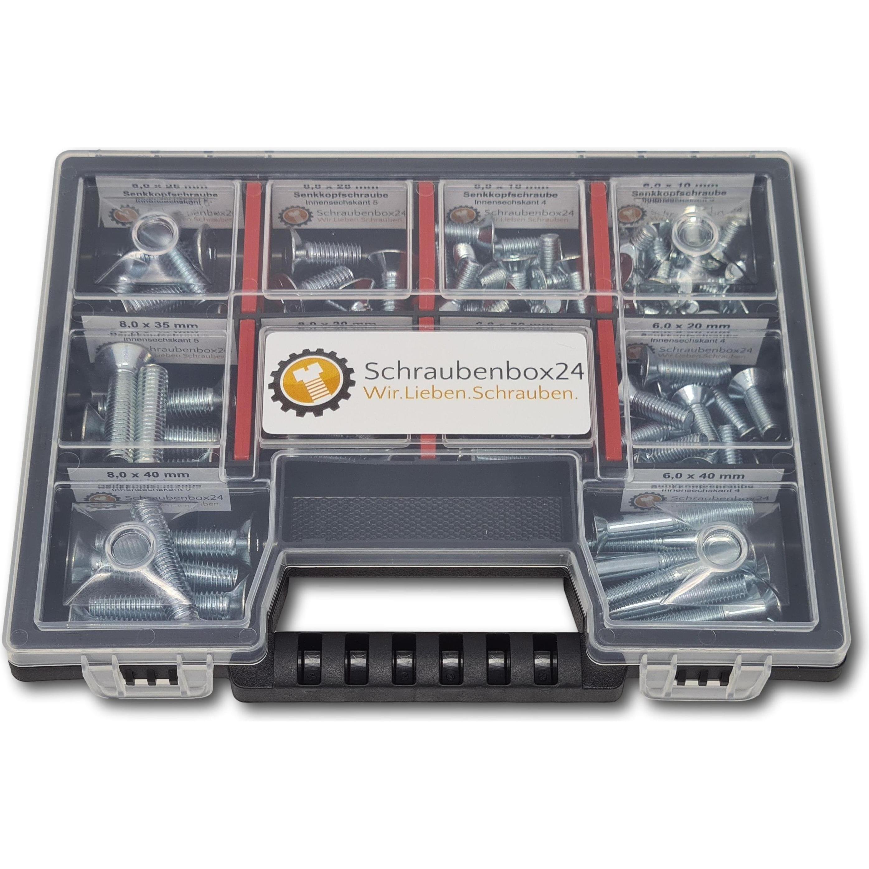 Schraubenbox24, Schrauben, Senkkopfschrauben Sortiment M6-M8 // 10mm-40mm 105 tlg. Schraubenbox (105 Schrauben pro Stück...