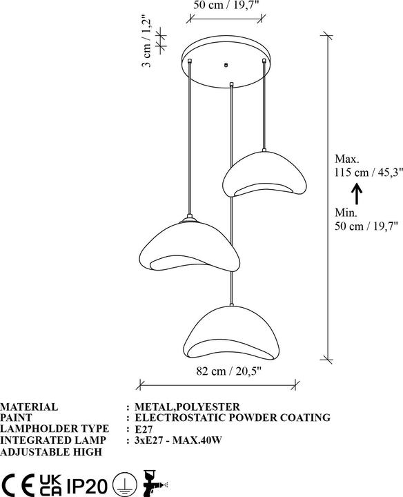 Image du produit Opviq Luna Lyra Three Socket Chandelier (E27)