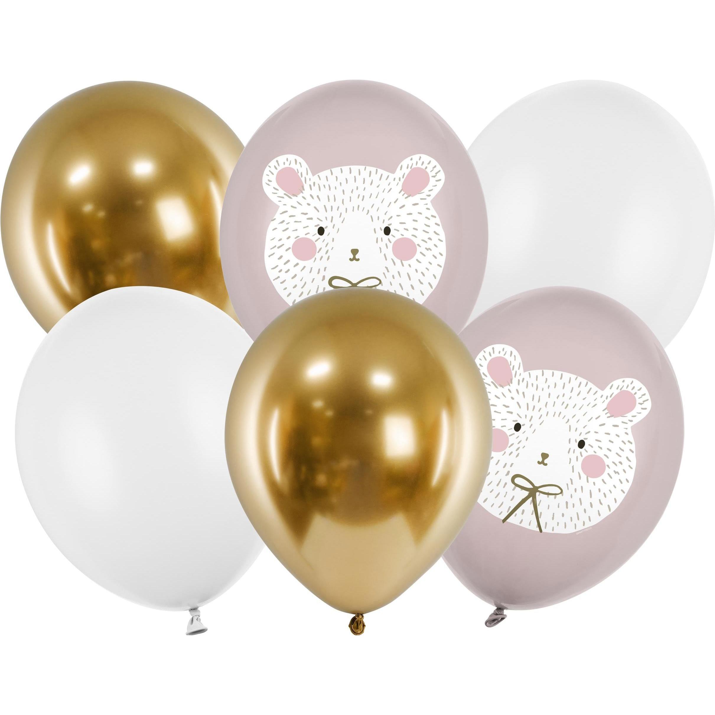 Partydeco Luftballon Eisbär Gold/Rosa/Weiss, Ø 30 cm, 6 Stück