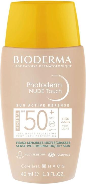 Image du produit Bioderma Photoderm Nude Touch Mineral SPF50+ très claire (Crème solaire visage, SPF 50, 40 ml)