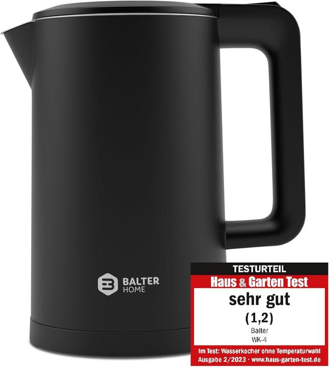 Produktbild Balter Wasserkocher 1,7 L, Edelstahl, 2200 W – kabellos, Kalkfilter, Cool-Touch-Griff, Schwarz (1.70 l)