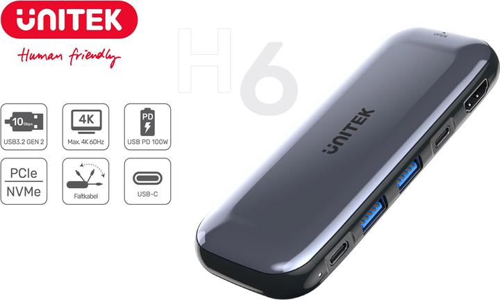 Immagine prodotto Unitek HUB di archiviazione USB-C DISC M.2 HDMI 2.0 PD 100W D1046A (USB-C, 6 porte)