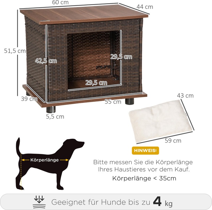 Actual product image PawHut Rattan Dog House with Cushion