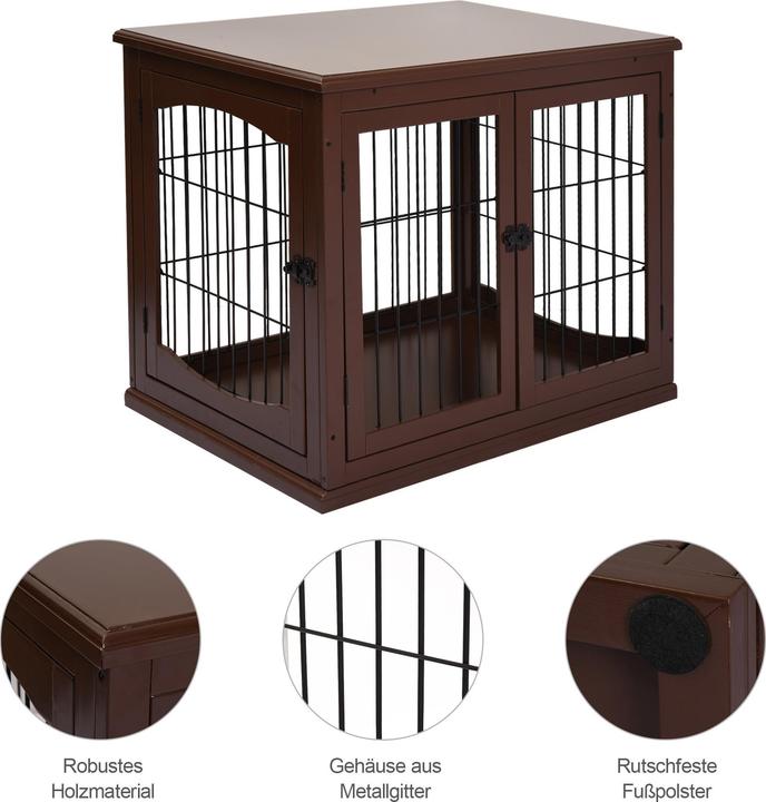 Immagine prodotto PawHut Hundekäfig MDF, Metall Braun (Gabbia per cani)