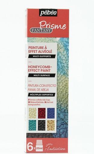 Actual product image Pebeo Set Initiation Prisme 6 Assorted Bottles (Eggshell White, Cherry blossom, Caribbean blue, Turquoise, Onyx, Scrap gold, 20 ml)