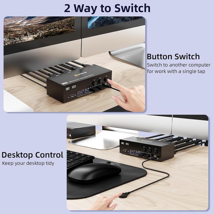 Image du produit Kceve KVM Switch für 3 PCs und 3 Monitore, 8K@60Hz