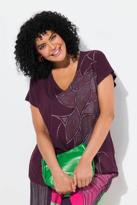 Produktbild Ulla Popken T-Shirt, Glitzerdruck, Oversized, V-Ausschnitt, Halbarm (46, 48)
