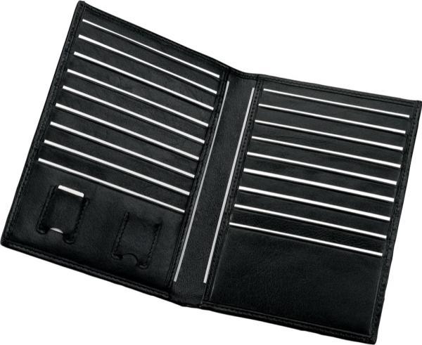 Visitenkarten-/Kreditkarten-Etui, Leder, schwarz mit 18 Visiten-/Kreditkartenfächern, zwei E