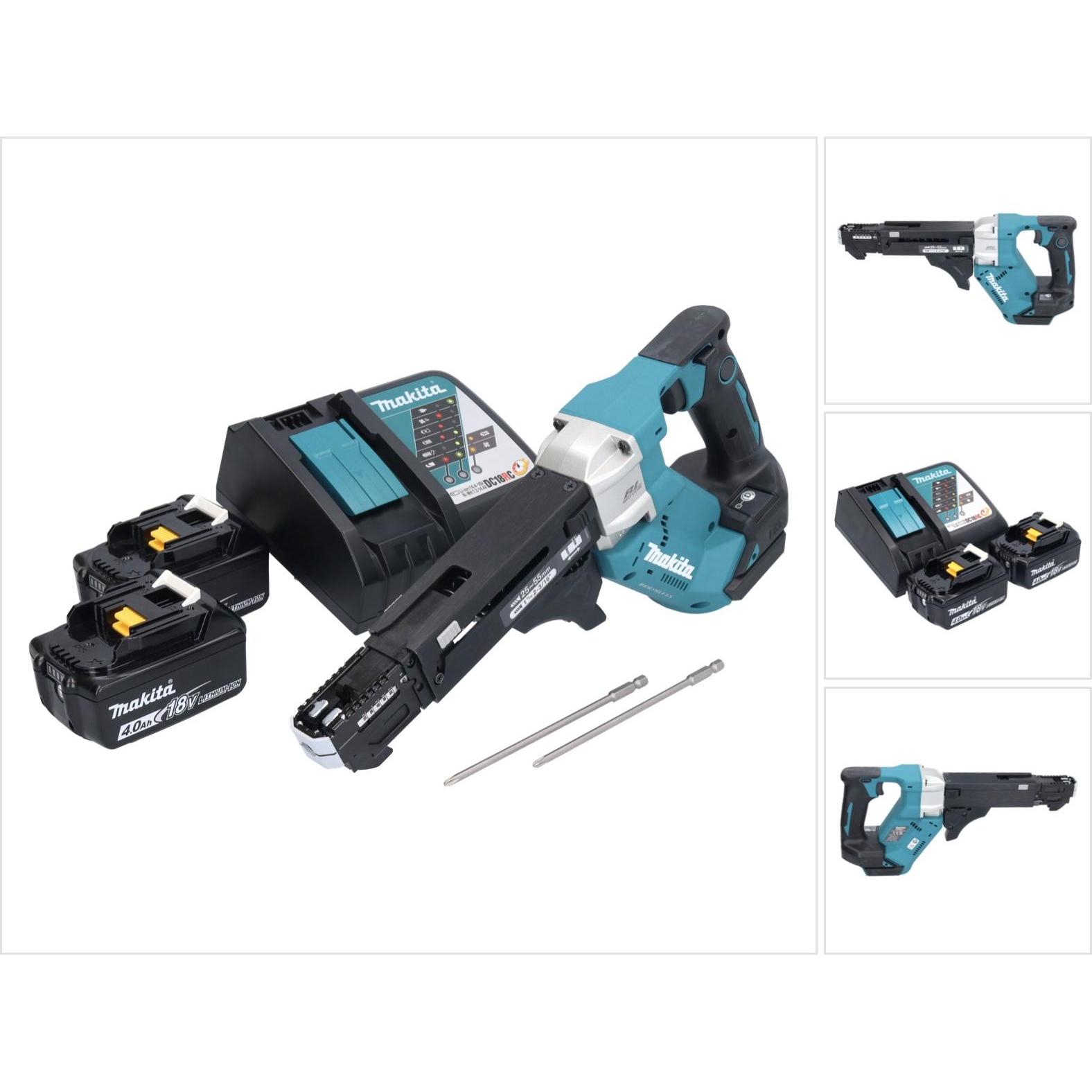 Makita, Bohrmaschine + Akkuschrauber, DFR 551 RM Akku Magazinschrauber 18 V 25 - 55 mm Brushless + 2x Akku 4,0 Ah + Lade...