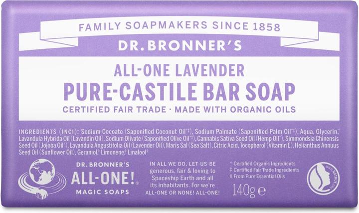 Dr. Bronner's Dr Bronner's Lavender Pure-Castile Bar Soap Made with Organic Oils For Face Body & Hair Fair Trade C (Hard soap)