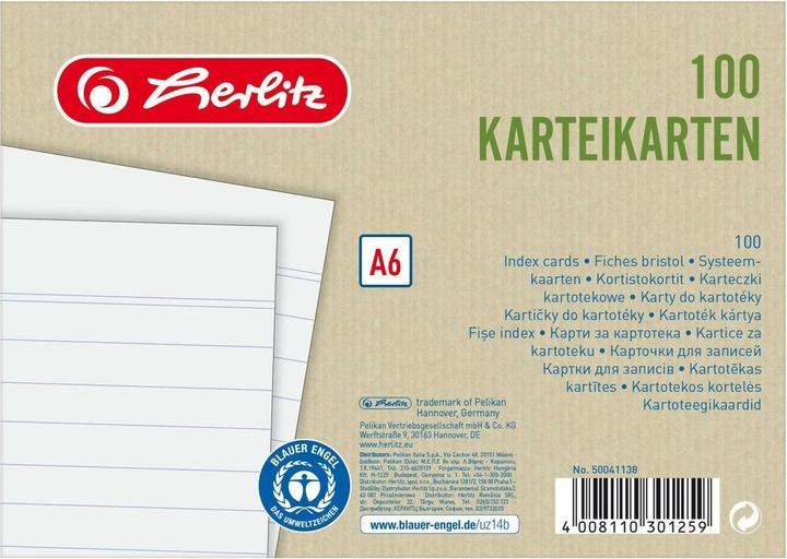 Immagine prodotto Herlitz Index card foderato Blue Angel 100s (A6, 180 g/m², 100 x)