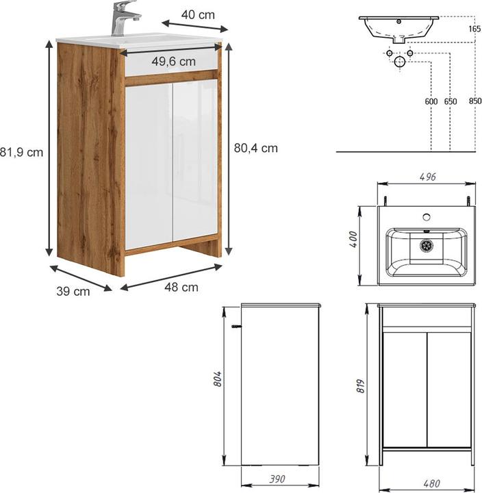 Produktbild Vicco Lemgo mit Waschbecken und 2 Flügeltüren