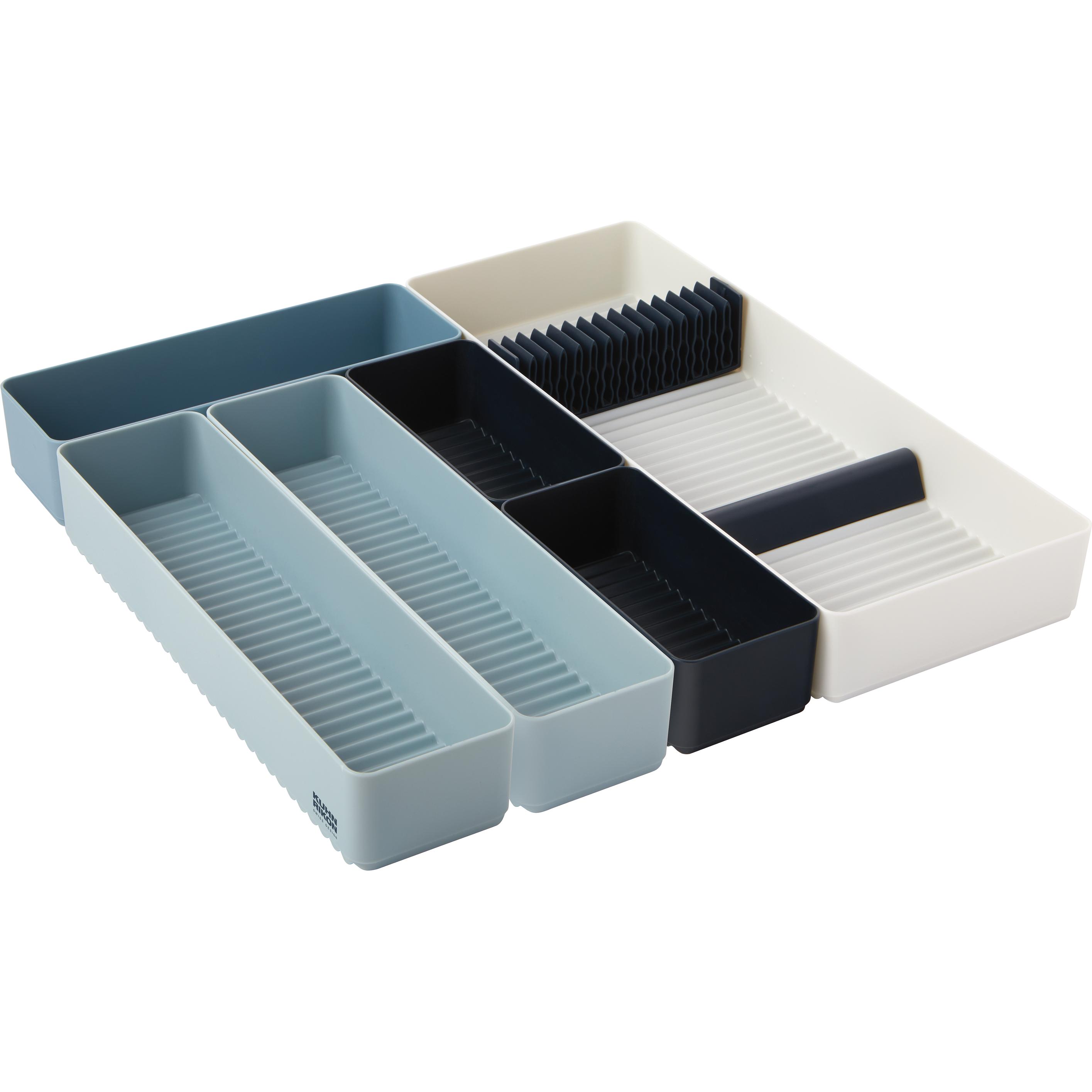 4x Kuhn Rikon Wave, Besteckkasten, Schwarz, Blau, Weiss