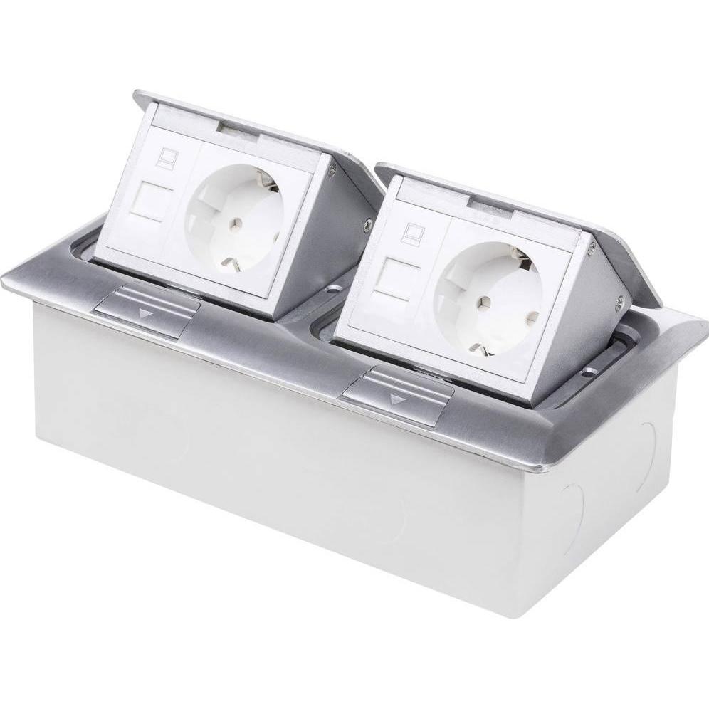 Thumbnail - LEDmaxx, Steckdose, 105627 2fach Fussboden-Einbausteckdose mit Cat5 Buchse, erhöhter Berühru