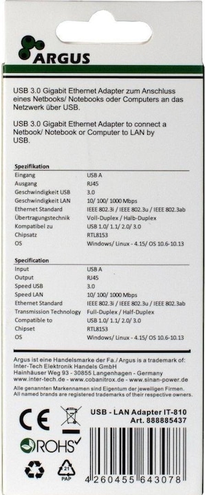 Immagine prodotto Intertech Argus IT-810 (USB 3.0, RJ45 (1x))