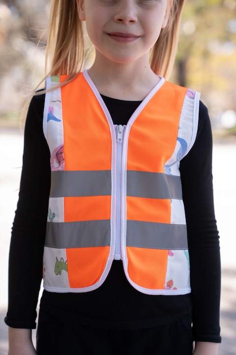 Image du produit Korntex Kinder Warnweste Action "Dinosaures" - CO2 Neutre - Signal-Orange/Brachiosaurus - XXS (XXS)