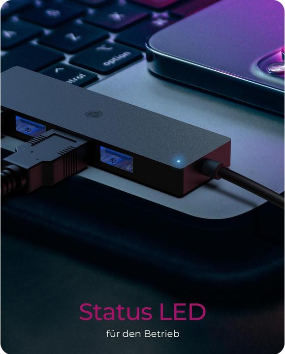 Actual product image Icy Box Compact multiport docking station, high-speed USB hub, IB-HUB1424-C3 (USB-C, USB-A, 4 ports)