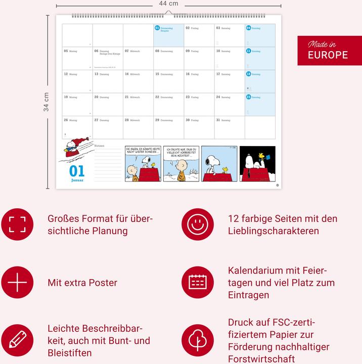 Produktbild Peanuts Monatsplaner 2026 (44 x 34 cm, Harter Einband, Deutsch)