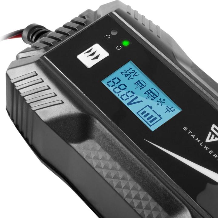 Produktbild Stahlwerk Batterieladegerät IBC-100 ST mit Mikroprozessor und 10 Lademodi (12V, 24V, 10 A)