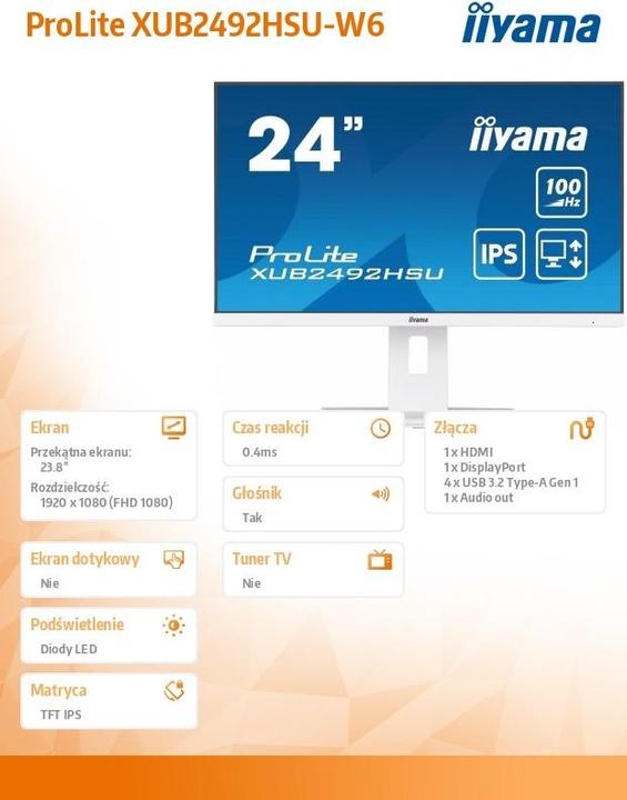 Image du produit iiyama XUB2492HSU-W6/24" FHD Business ETE IPS (1920 x 1080 pixels, 23.80")