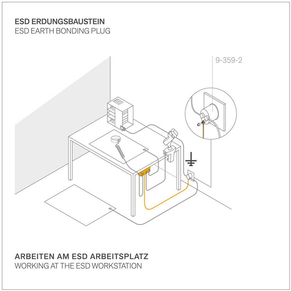 Thumbnail - Bernstein, Zubehör Arbeitsschutz, ESD Erdungsbaustein 3x10mm DK, abgewinkelt, mit Kabel (Statikschutz)