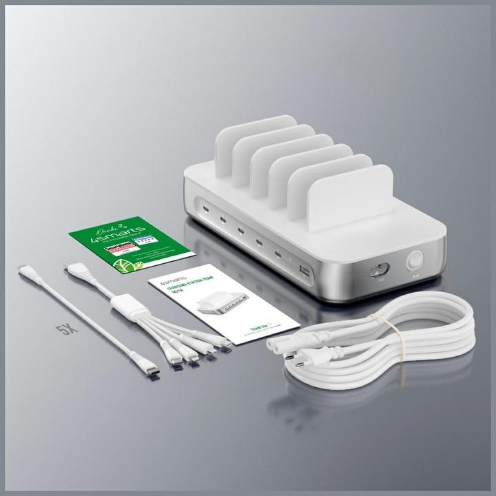 Produktbild 4smarts Ladestation Team 100W 5C/1A inkl. 6 Kabel Silber