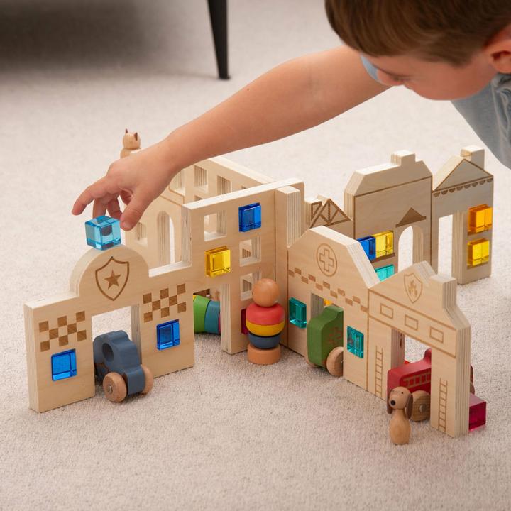 Actual product image TickiT Slot-together wooden play city scene