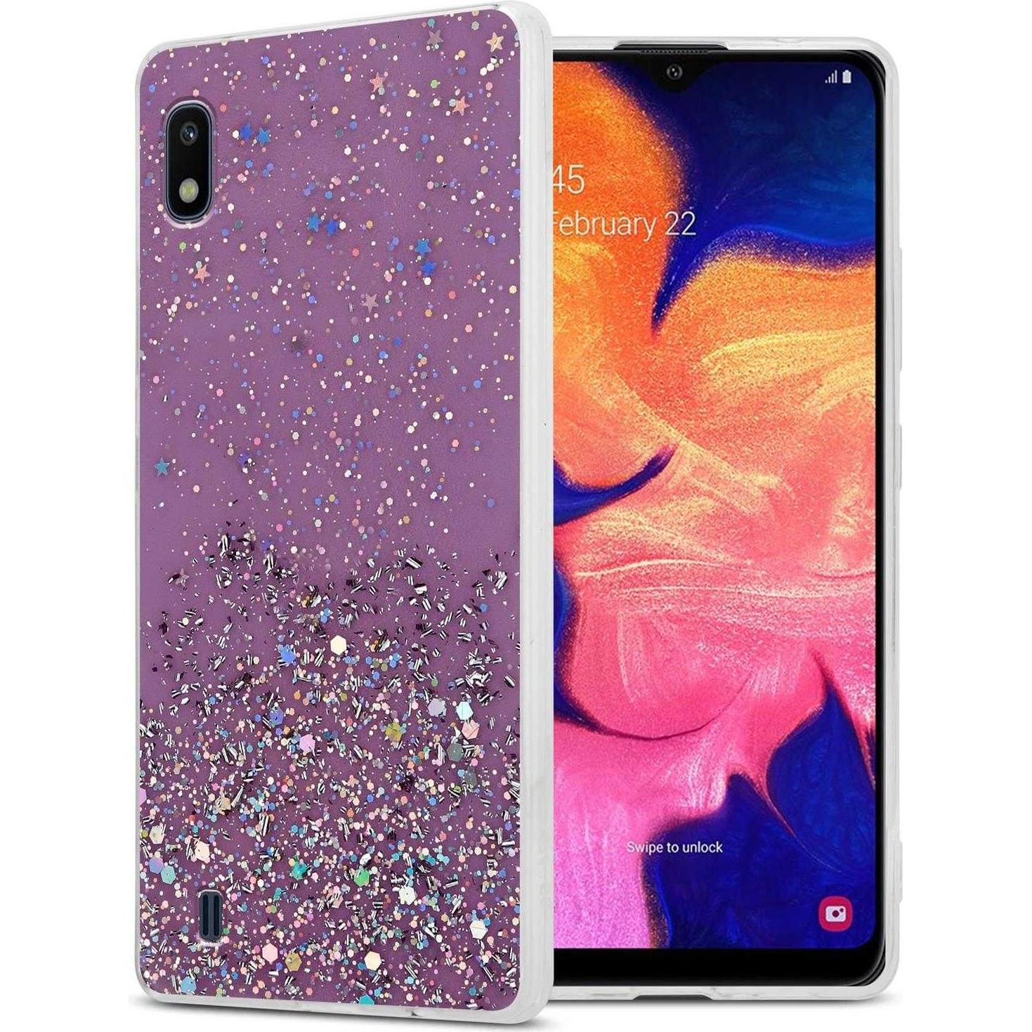 Cadorabo TPU Cover funkelnder Glitter (HTC One M10, Samsung Galaxy A10), Smartphone Hülle, Violett