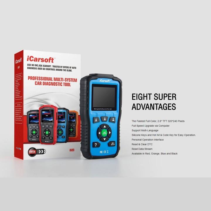 Produktbild ICarsoft OBDII/EOBD & motorcontrolelampje voor de auto, diagnostisch gereedschap I820