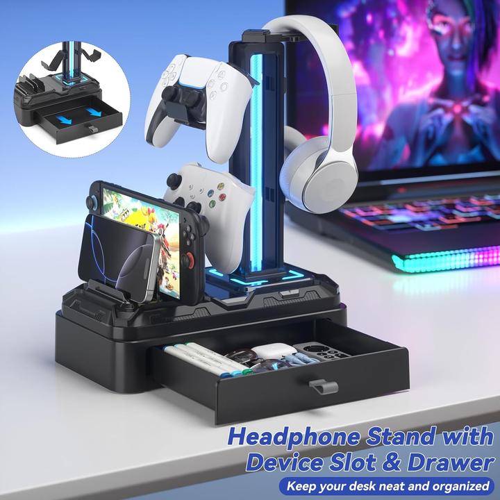 Produktbild KDD Gaming Kopfhörer-Ständer mit USB & Controller-Halterung