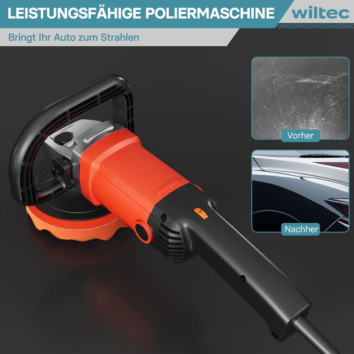 Produktbild Wiltec Poliermaschine Schleifmaschine 1200W bis 3000U/min 6-stufig mit Tasche (Exzenterpolierer, 1200 W)