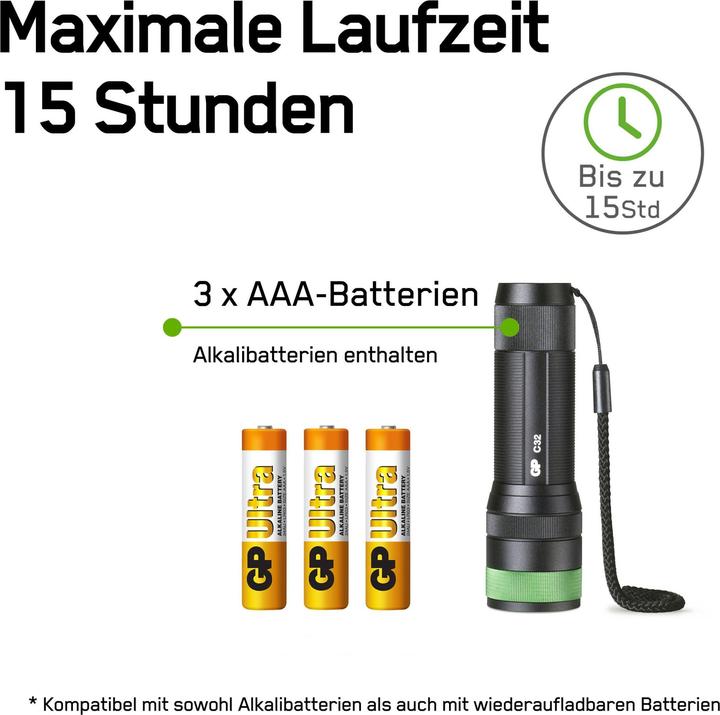Actual product image GP Batteries Torch C32 incl. 3x AAA batteries (300 lm)