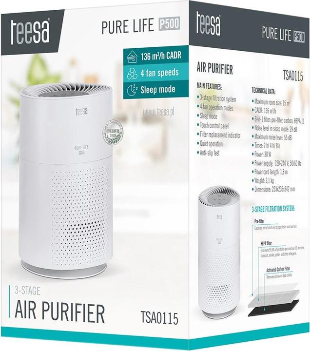 Productafbeelding Teesa Luchtbevochtiger Luchtreiniger PURE LIFE P500 (15 m²)
