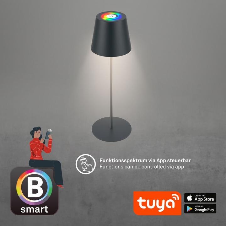 Image du produit Briloner COLORIS Smart Bluetooth RGB/W Lampe de table LED rechargeable, anthracite, App (300 lm)