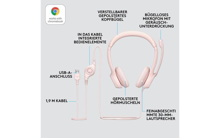 Produktbild Logitech Kabelgebundenes H390-Headset - ROSE - USB (Kabelgebunden, USB-A)