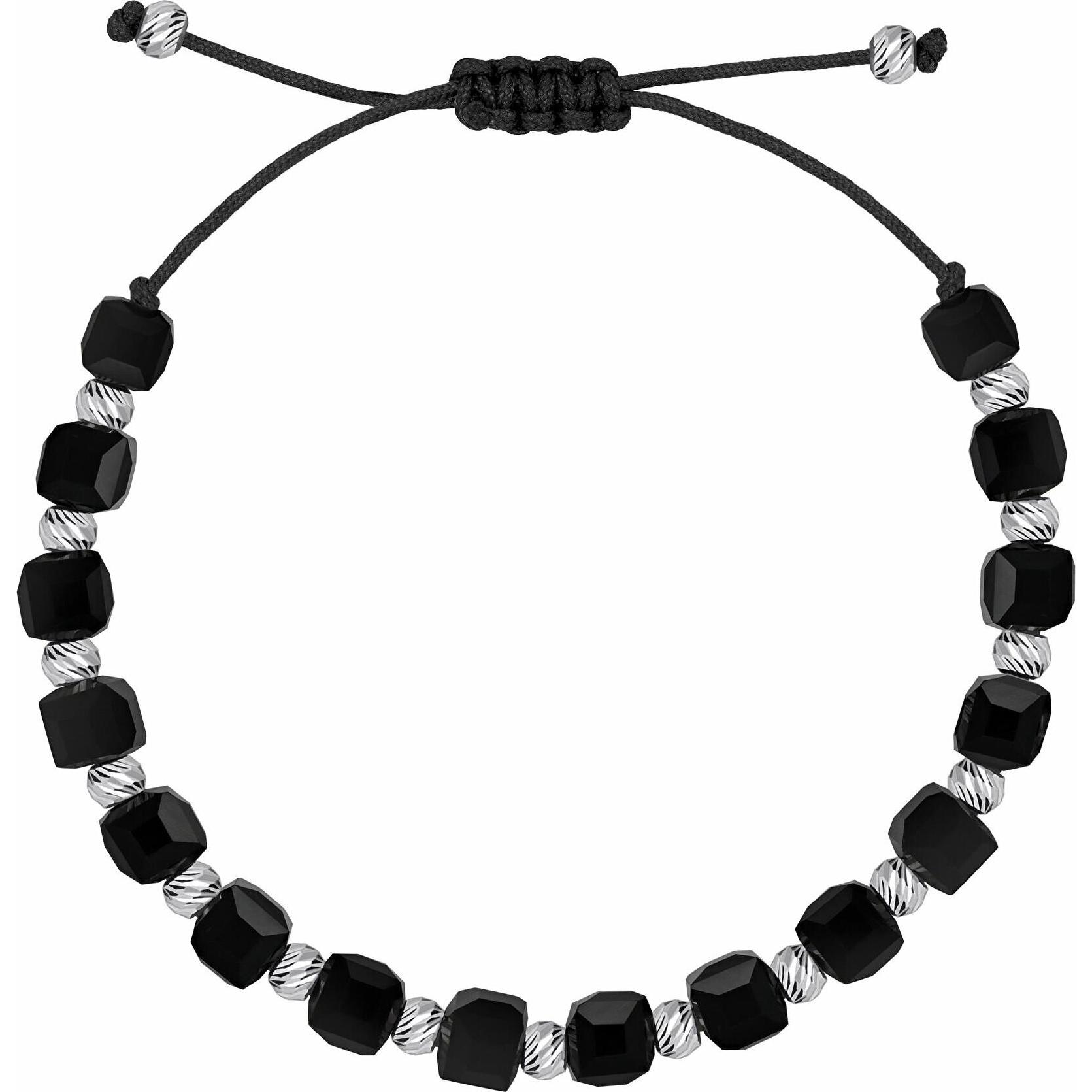 Brilio, Bracciale, Silver -ack textile bracelet with beads BRC236WBC