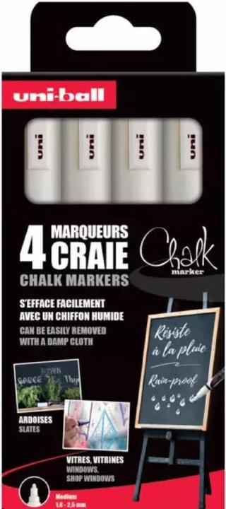 Uni-ball Kreidemarker Chalk marker PWE5M/4 PF, 4er Etui (Weiss, 2 mm, 4 x)